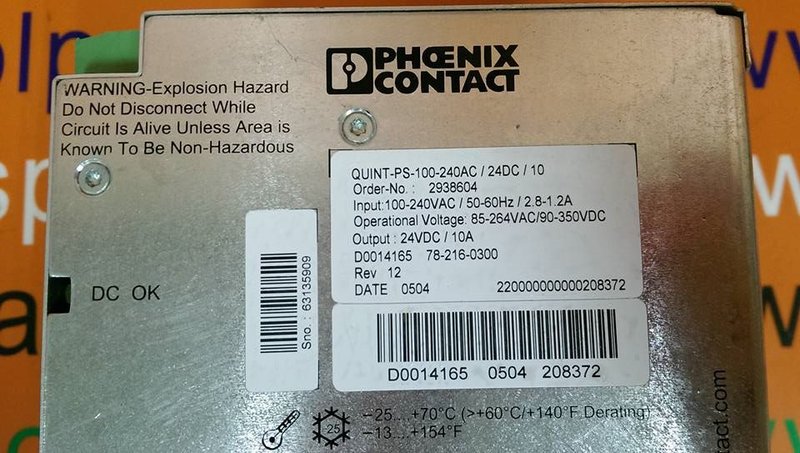 PHOENIX CONTACT POWER SUPPLY QUINT-PS-100-240AC/24DC/10 2938604